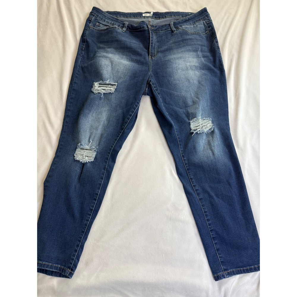 YMI High Rise Skinny Jeans Medium Wash Distressed Ripped Knee Denim